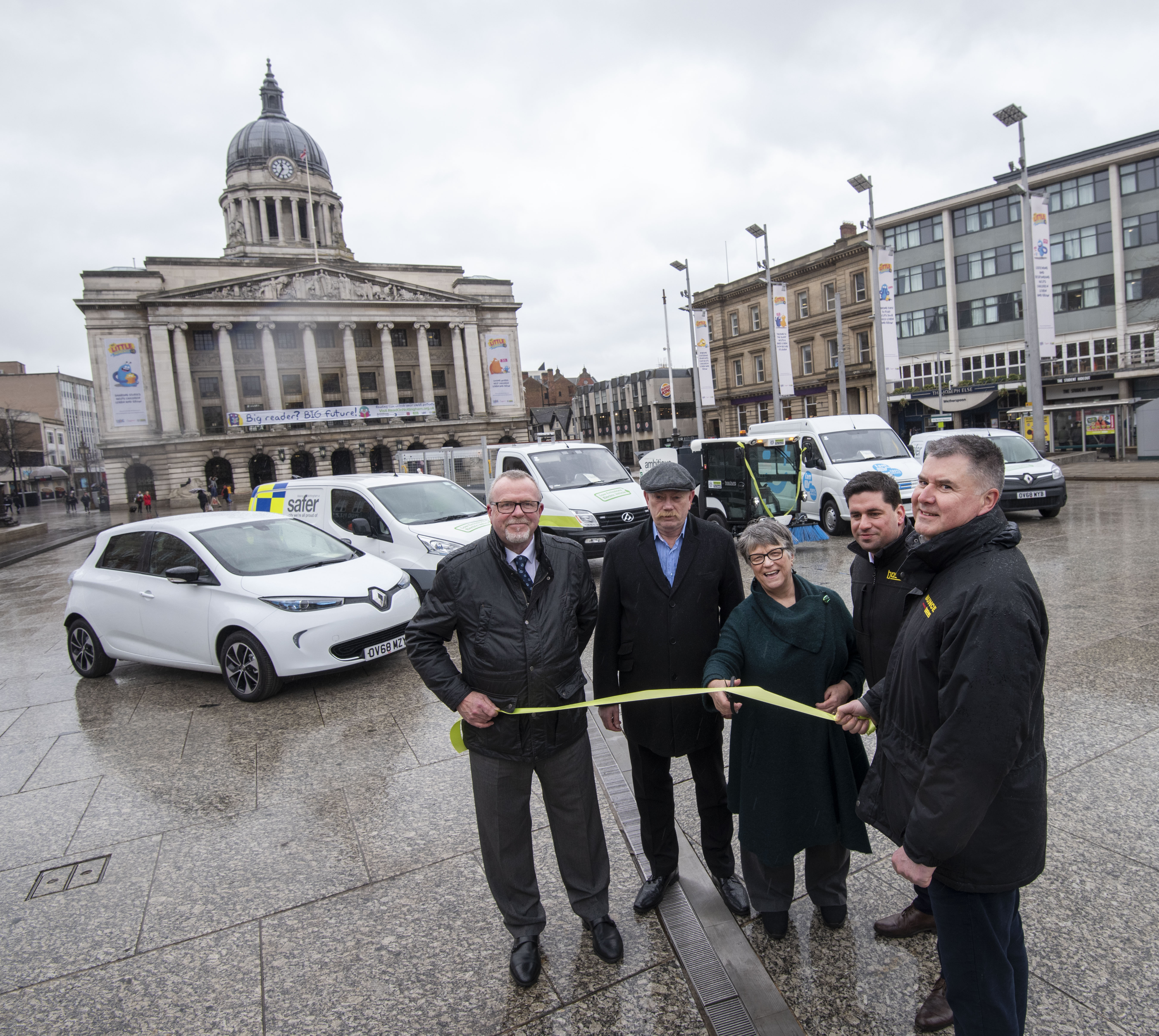 Cllr Sally Longford is joined by manufacturers to mark the introduction of the zero emission vehicles