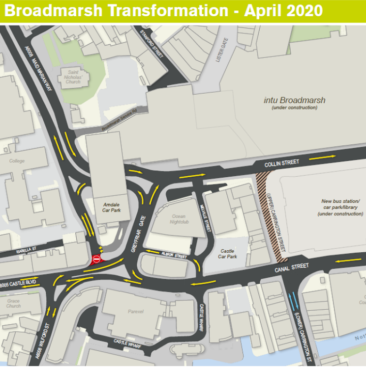 The closure of the Castle Boulevard-Maid Marian Way junction in April