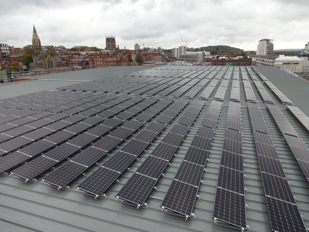 Photovoltaic panels on the roof of Broadmarsh Car Park