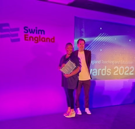 Deborah Williams, Nottingham Swim School Teacher collecting their award at the Swim England Awards