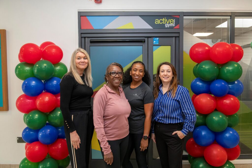 Cllr Jenkins, in blush coloured top, is stood with the team from Active Nottingham. 