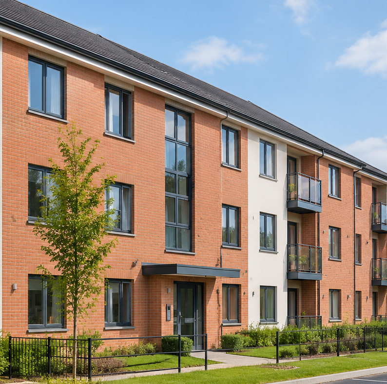 Modern block of flats in bright daylight